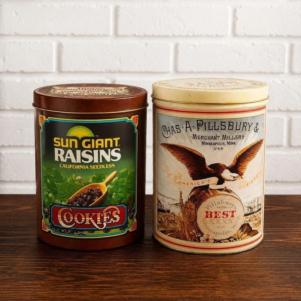 Vintage Pillsbury Heritage & Sun Giant Raisins‎ Advertising Canister Set 1984